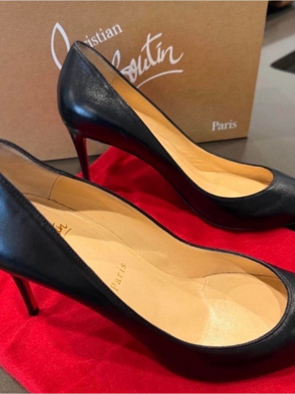Christian Louboutin Black Leather Pumps with Red Sole Stiletto